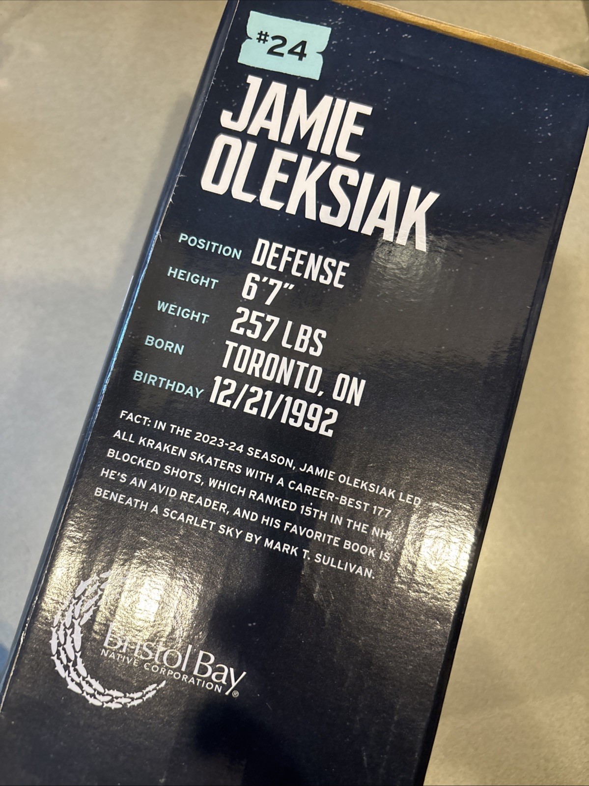 2025 Jamie Oleksiak Seattle Kraken Bobblehead NEW 1/23 SGA NHL