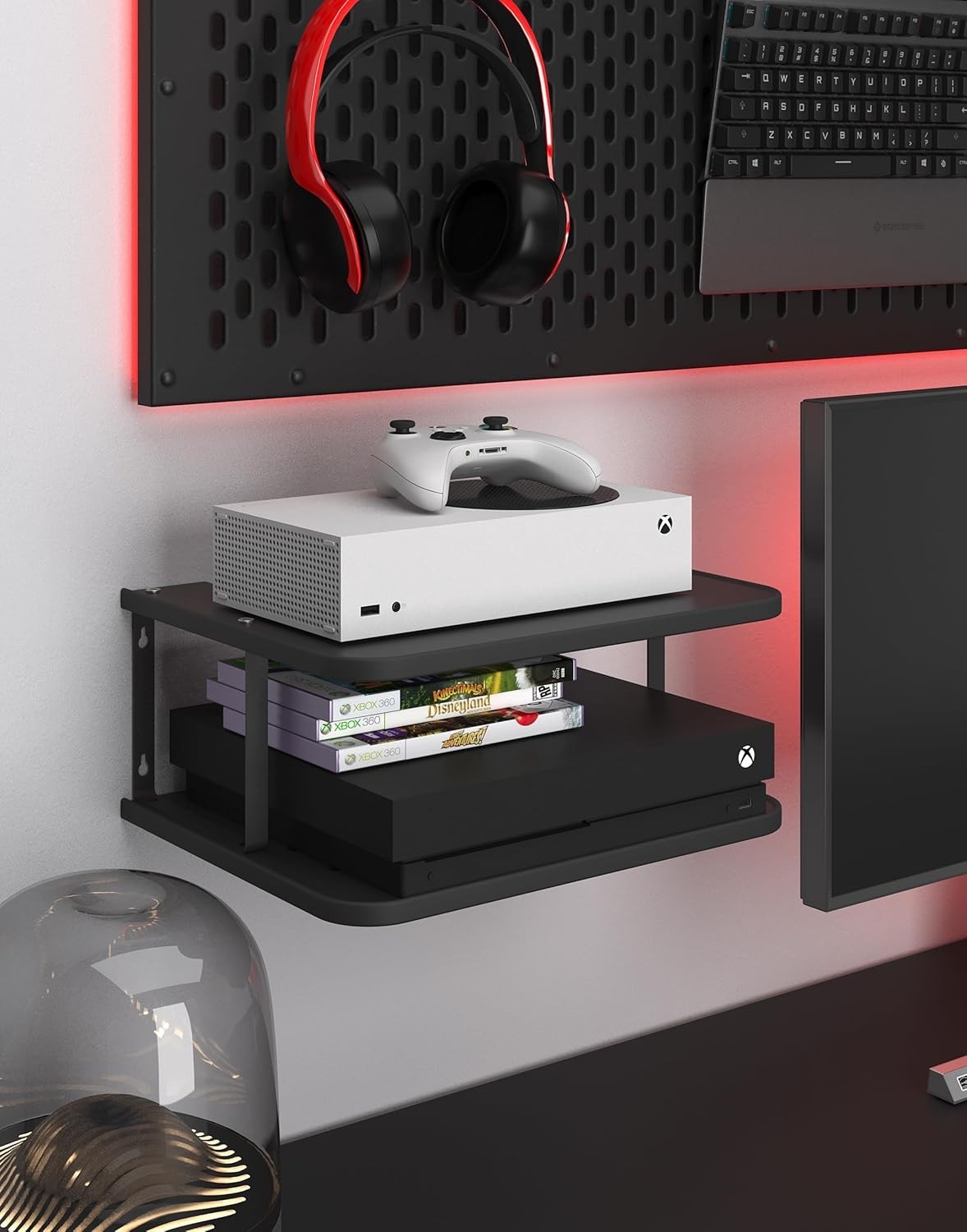 Floating Under TV Game Double Shelf Stand for Xbox Shelf Wall Mount for one S...