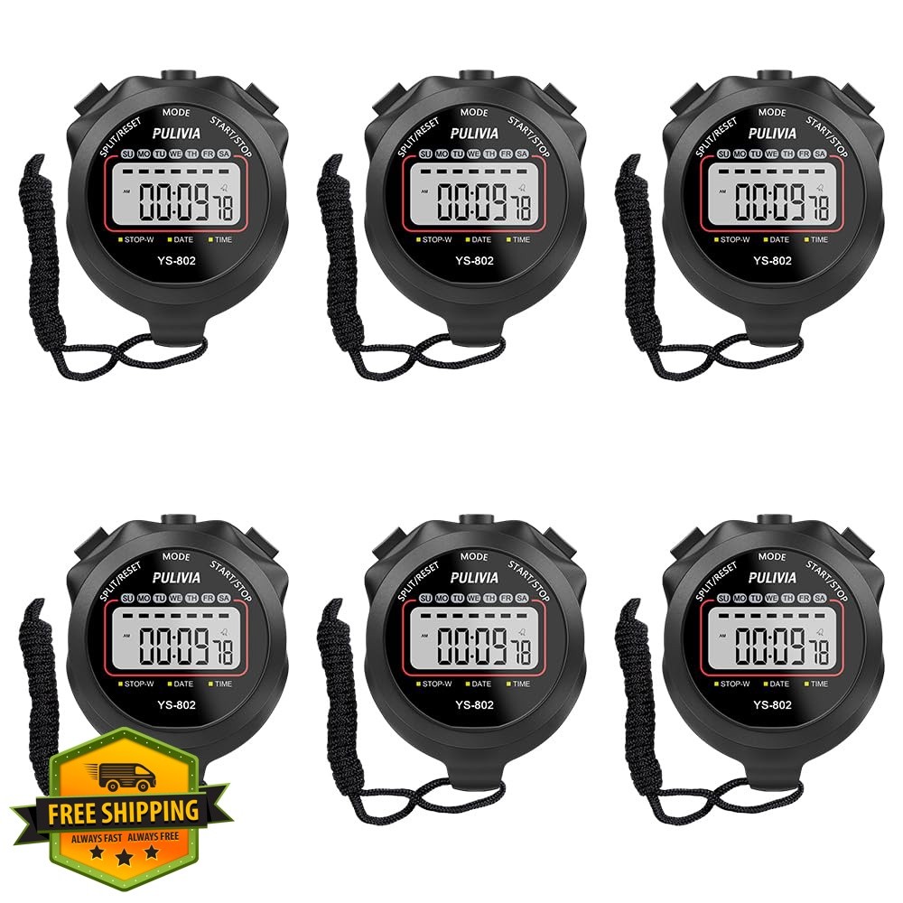 PULIVIA 6 Pack Digital Stopwatch Timer Black
