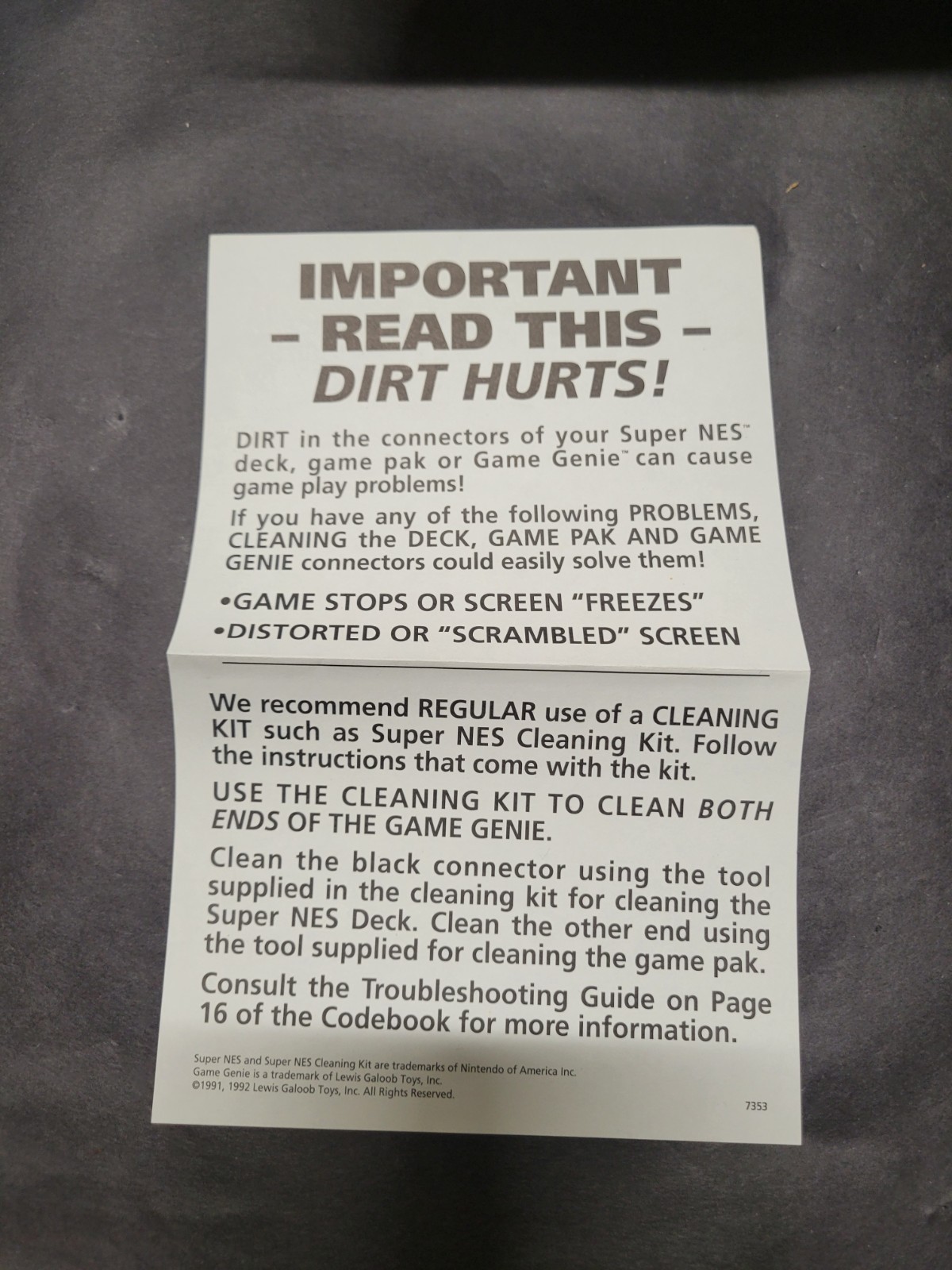 Nes Dirt Hurts Nes & Snes Cleaning Kit Insert