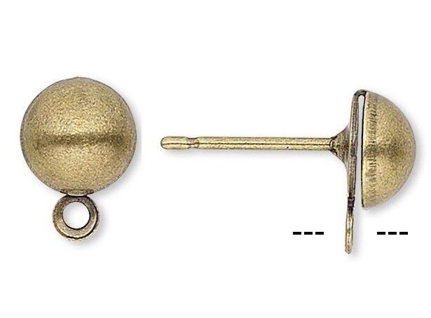 10 OR 100 Antiqued Gold Plated 6mm Half Ball Earring Posts with Closed Loop