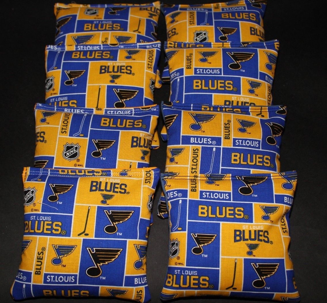8 Cornhole Bean Bags made w ST LOUIS BLUES Fabric ACA Reg Bags, Top Quality!