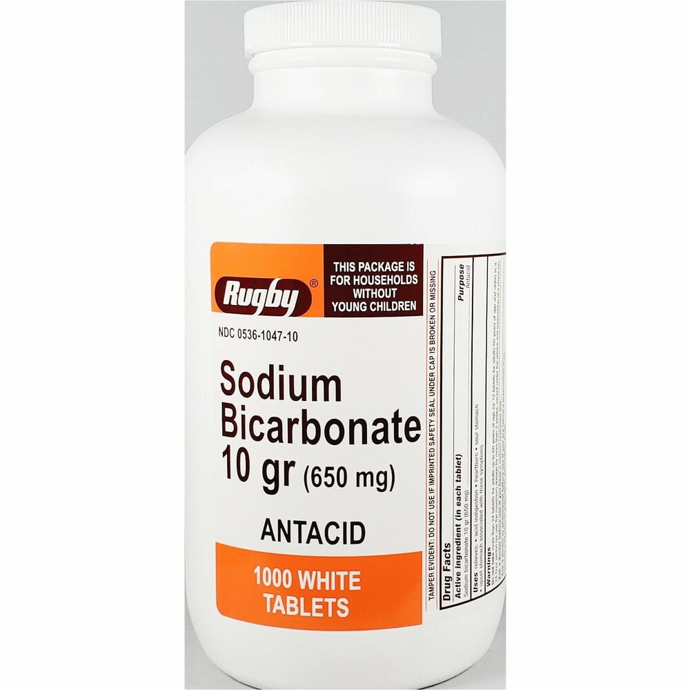 Rugby Sodium Bicarbonate 10GR 650mg Tablets 1000ct -Expiration Date 06-2027