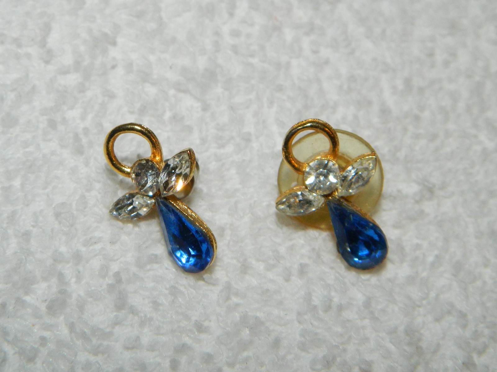 Cute Blue & Clear Rhinestone Angel Pierced Earrings
