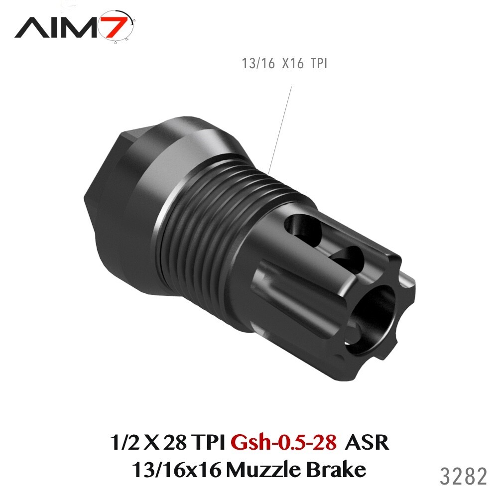 AIM7 Gsh-0.5-28 Muzzle Brake 1/2 x28″ .223/9mm (13/16X16 OUTTER THREAD ONLY)