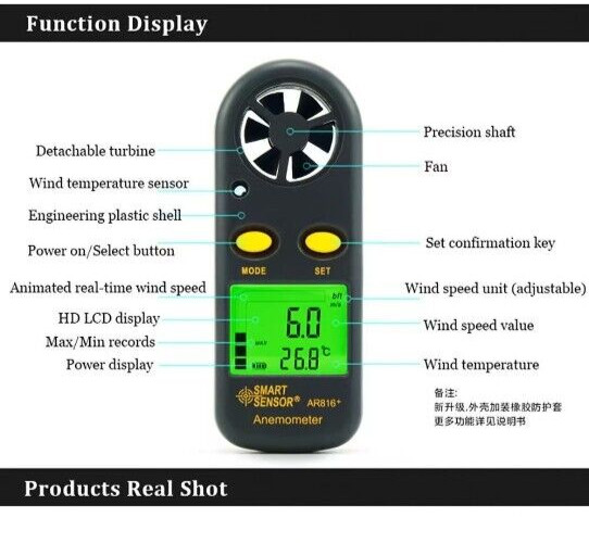 SMART SENSOR Digital Anemometer Handheld Air Wind Speed Velocity LCD Portable AU