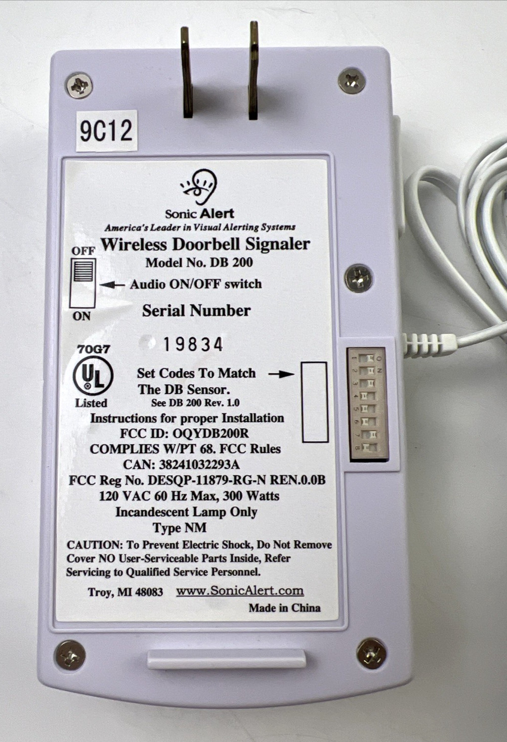 Sonic Alert DB200 Wireless Doorbell Signaler Transmitter