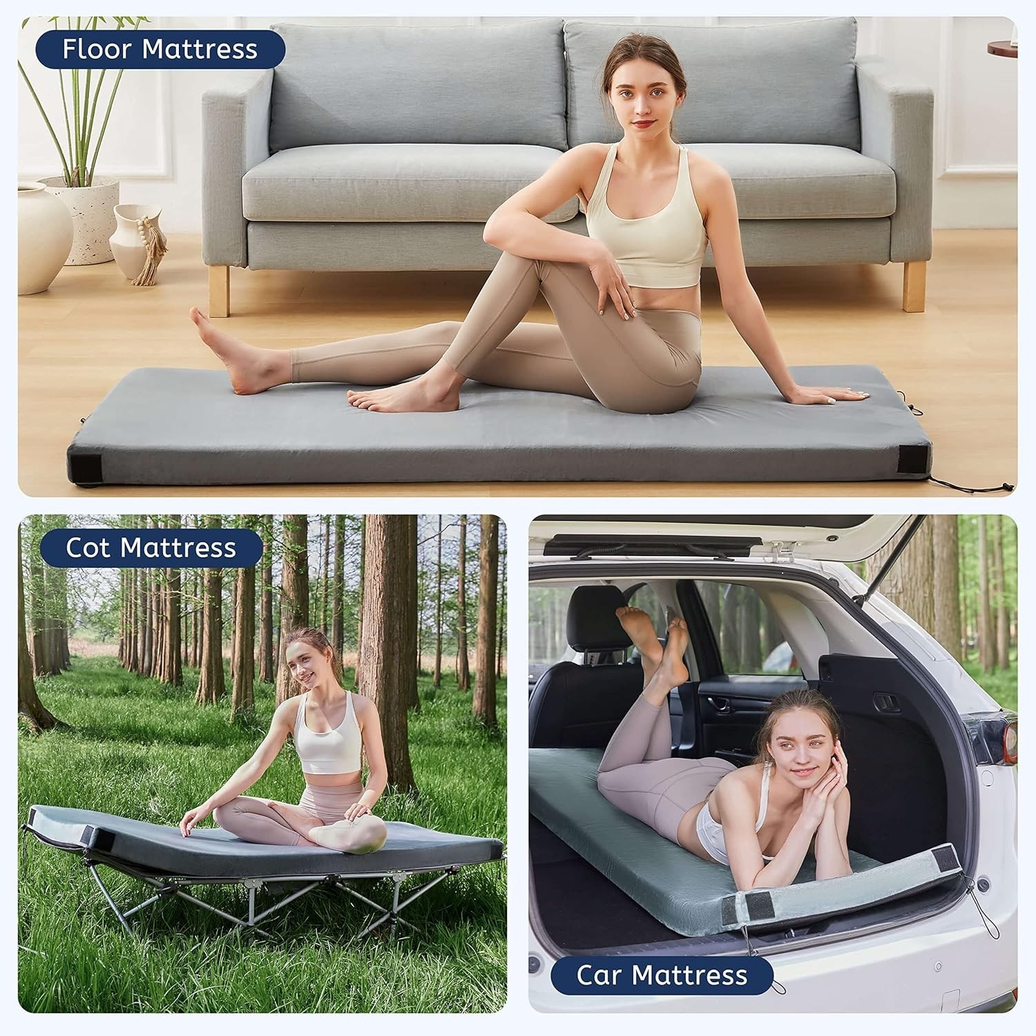 CertiPUR- Memory Foam Camping Mattress Pad Portable Roll Up Mattress for Adul...