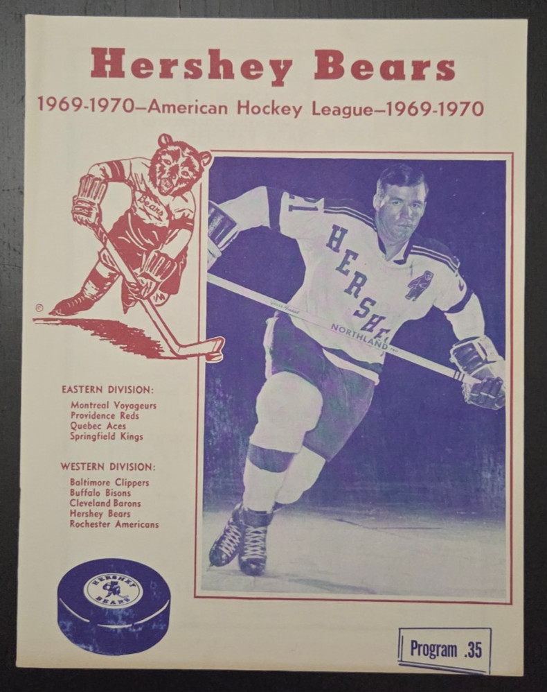 1970 HERSHEY BEARS AHL HOCKEY PROGRAM v. MONTREAL VOYAGEURS BOB BARBER COVER
