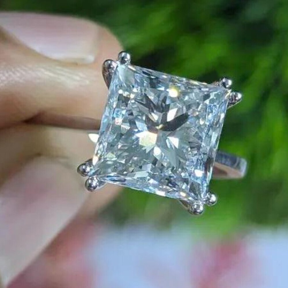 5.40 Ct Certified Treated White Diamond Princess Cut Solitaire 925 Silver Ring