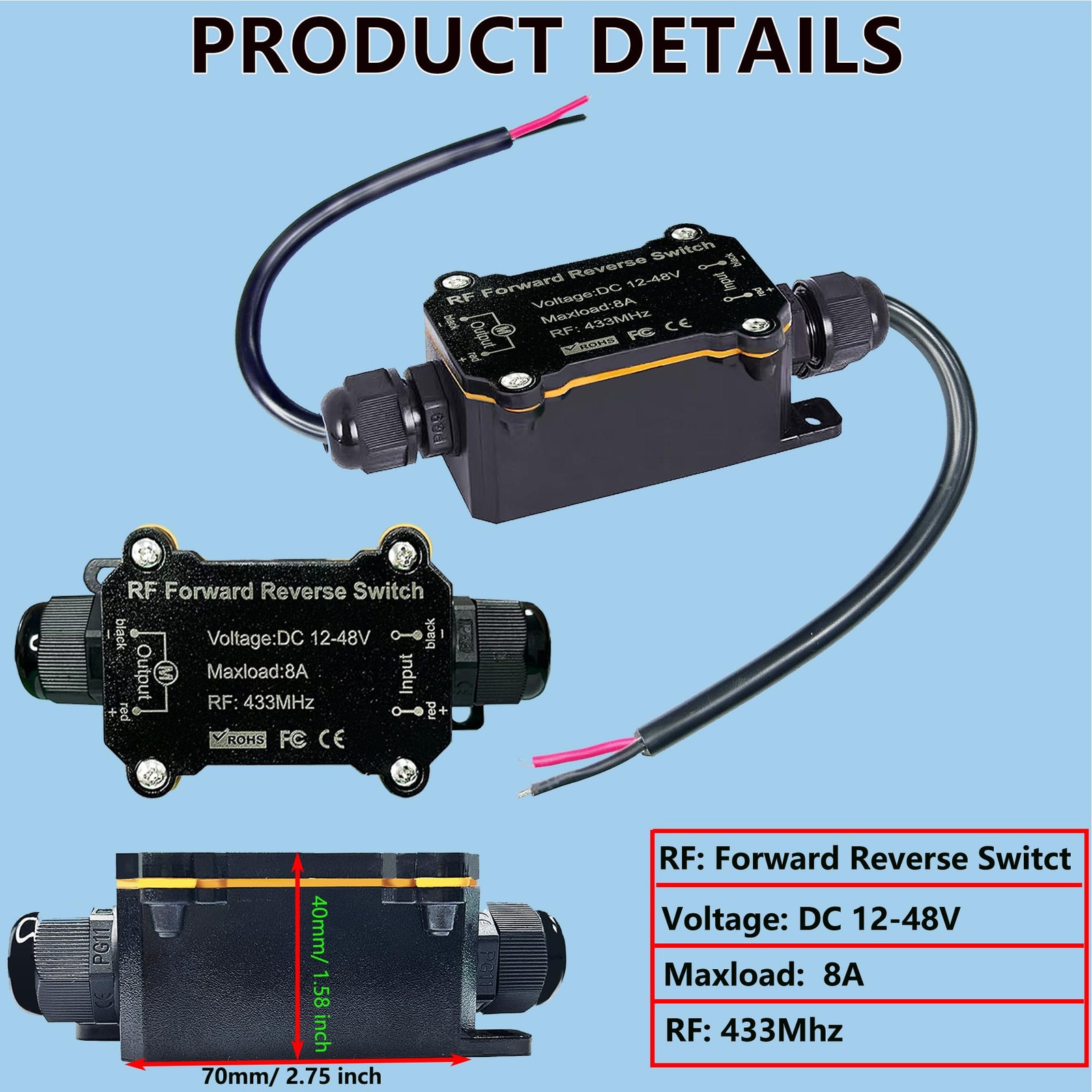 Forward and Reverse Remote Switch,DC 12V to 48V 8A Waterproof Remote Control ...