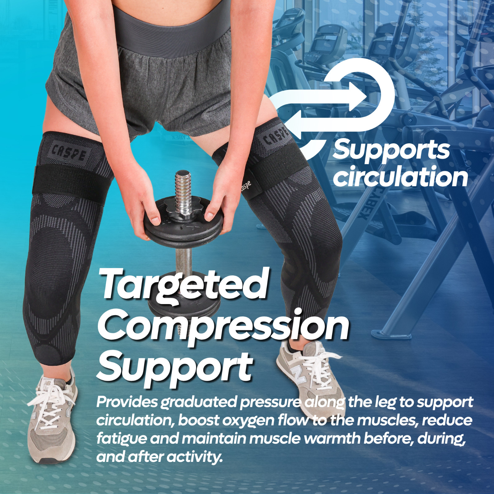 Caspe 2 Pack Full Leg Compression Sleeve with Strap Thigh Knee Calf Support
