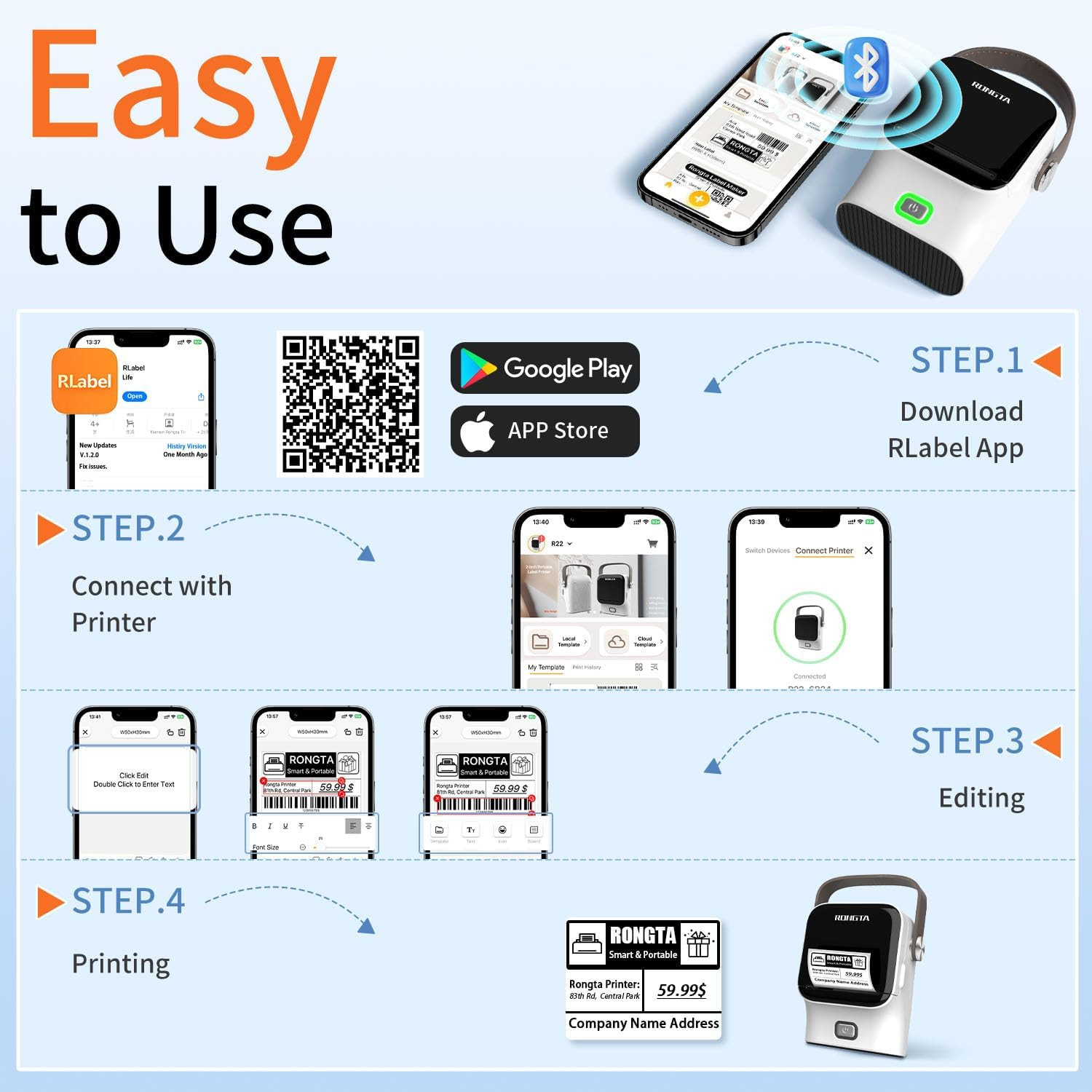 Bluetooth Label Maker Machine with Tape, Thermal Label Printer for Office, Small