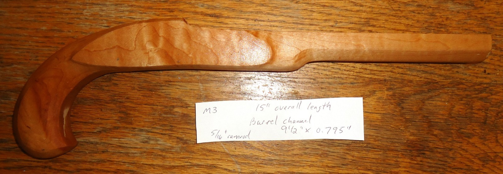 Pistol Stock , Muzzleloader, Curly Maple,  Barrel Channel Inlet, ~13/16" octagon