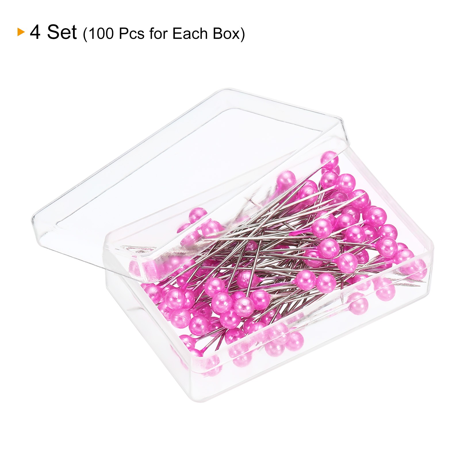 Pearl Sewing Pins, 4 Stainless Steel Ball Head Set, Pink