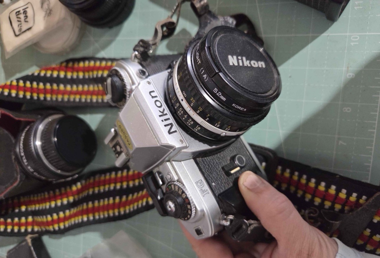 Vintage Nikon FG 35mm Film Camera Bundle w/ Lenses , Flash, Strap & Instructions