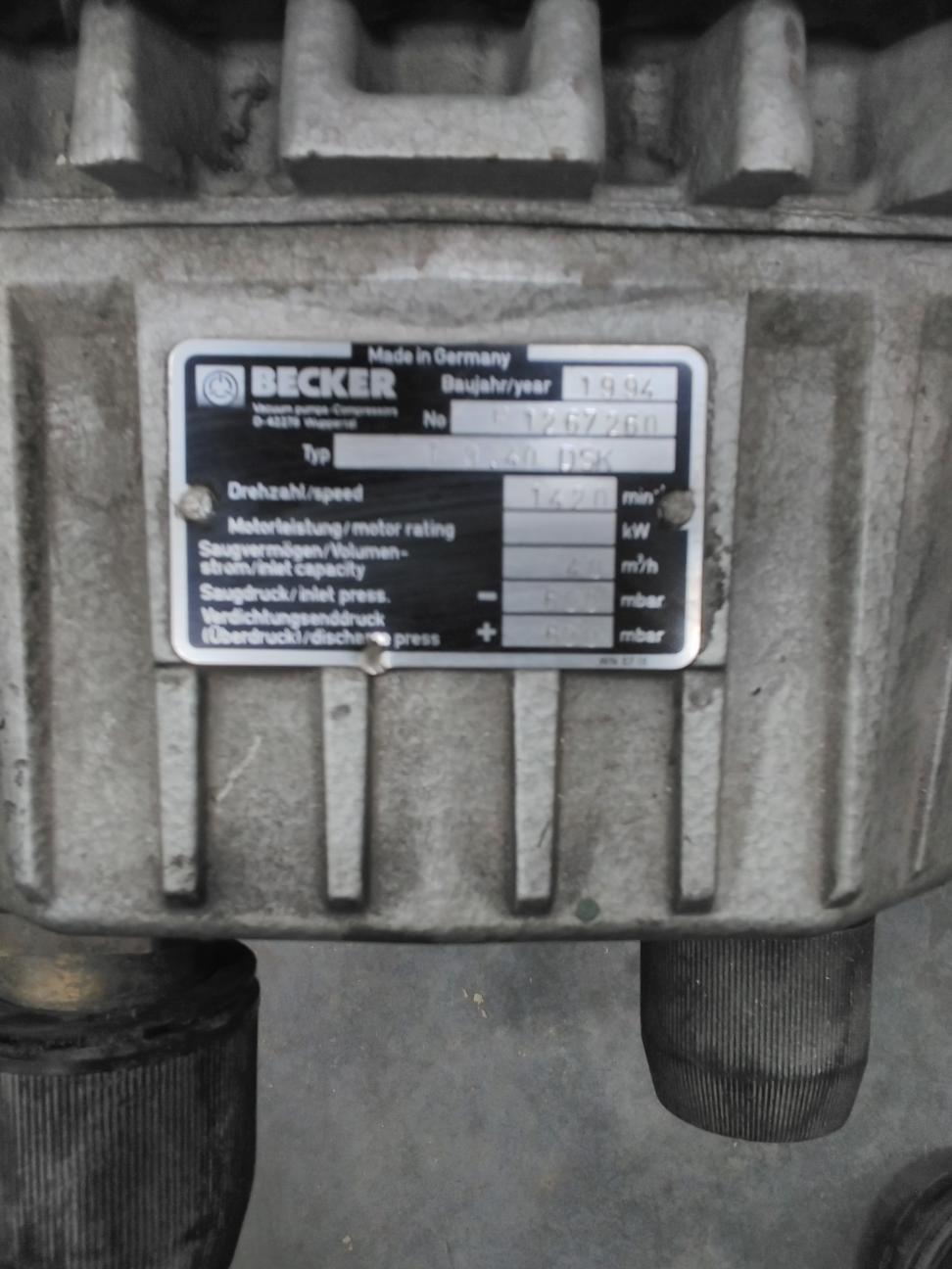 Becker Vacuum Pumps Compressor D-42279, Type: T 3. 40 DSK(78-186-2.75)