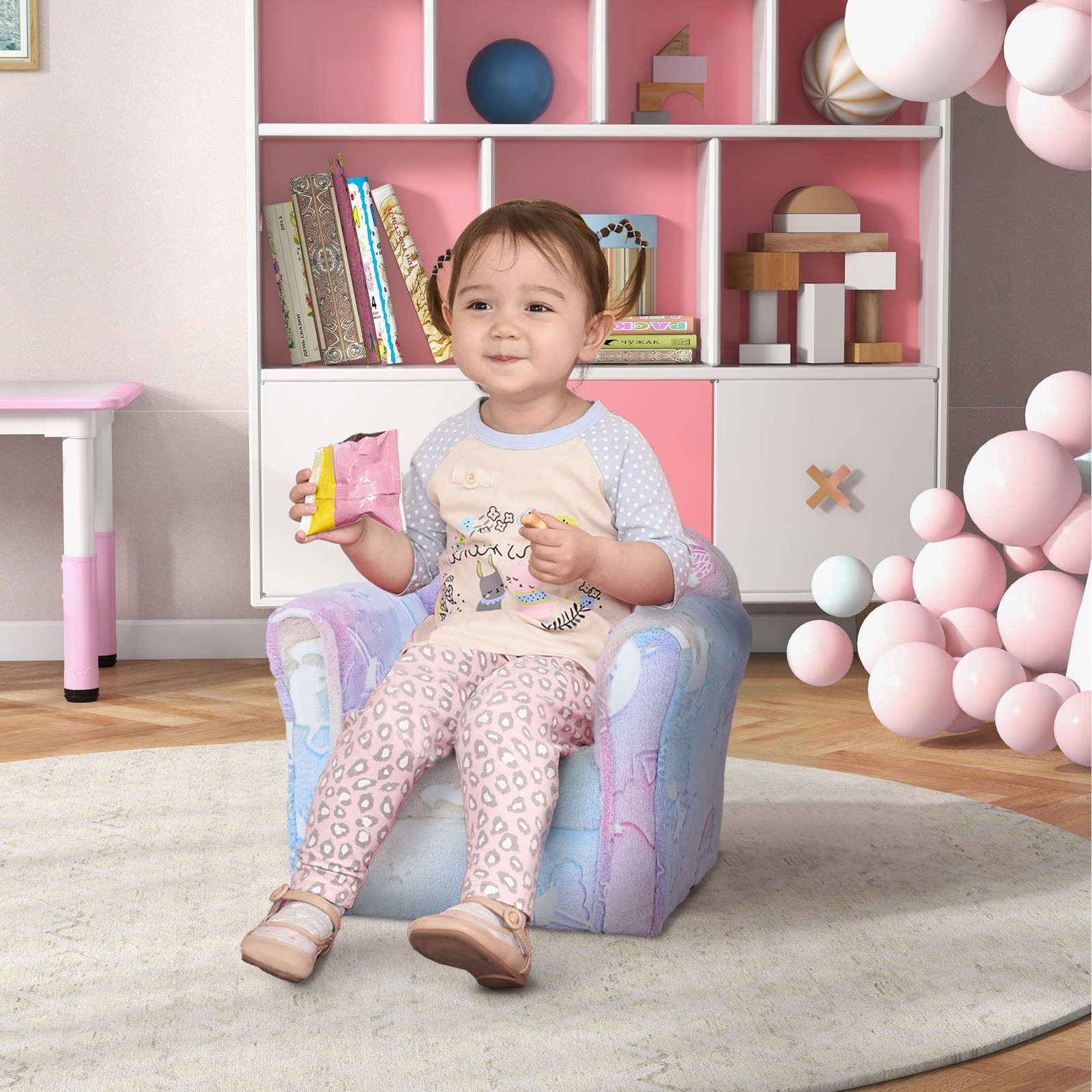 Kids Sofa Chair, Toddler Sofa with Glow in the Dark Fairy Design & Wooden Frame