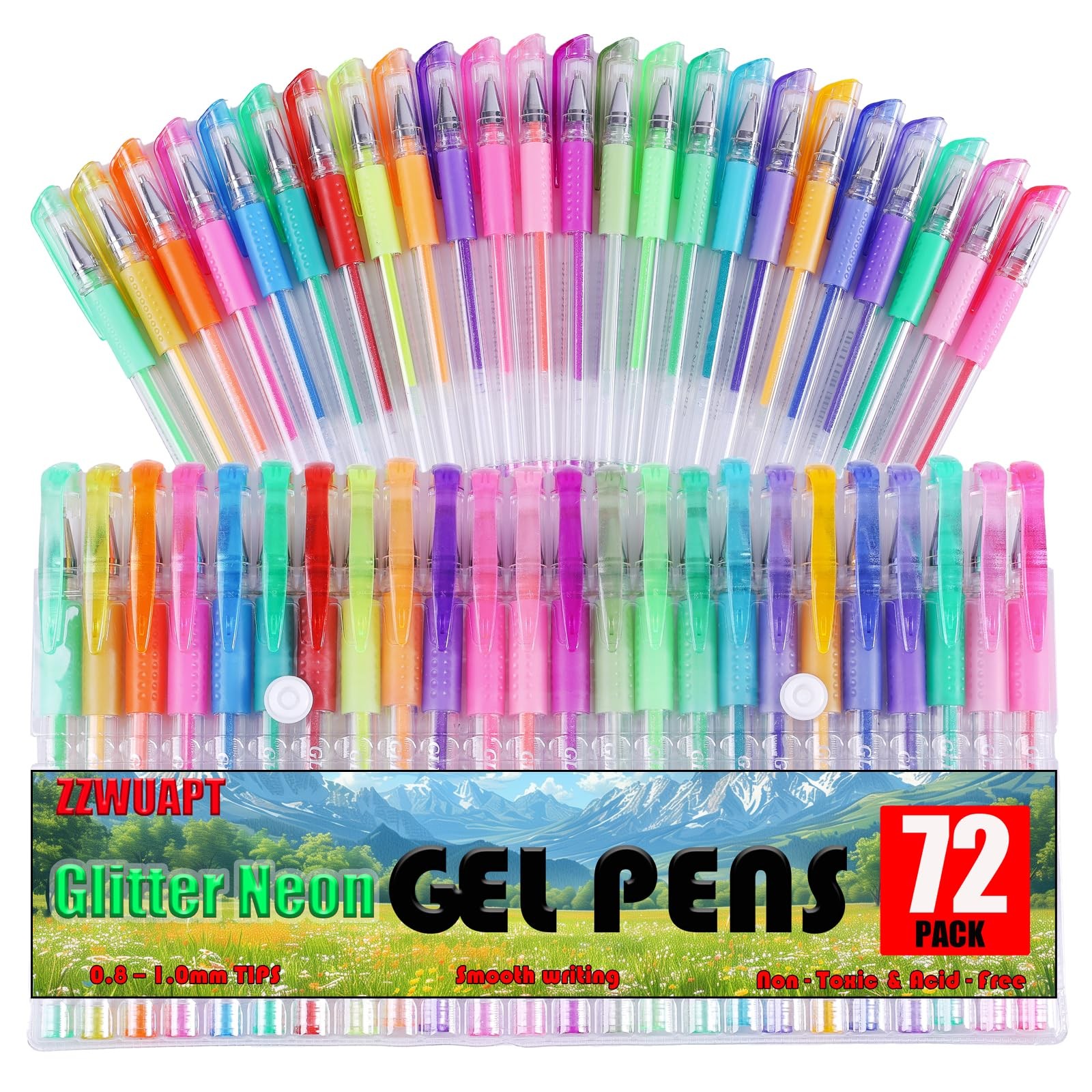 ZZWUAPT 72 Pack Glitter Neon Gel Pens, 24 1 Count (Pack of 1),