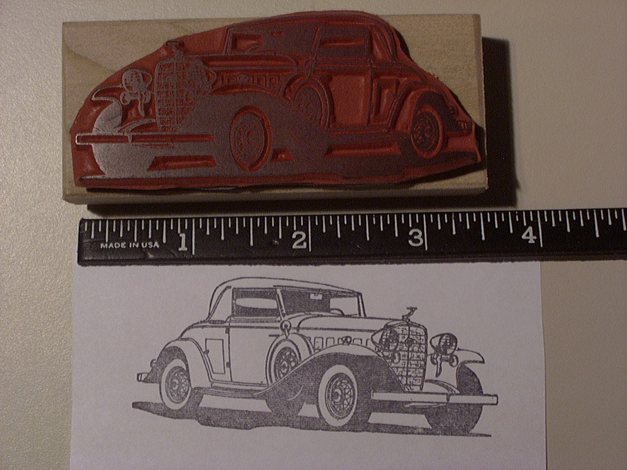 1932 Cadillac two door coupe car Classic Auto - Rubber Stamp! w golf bag door!