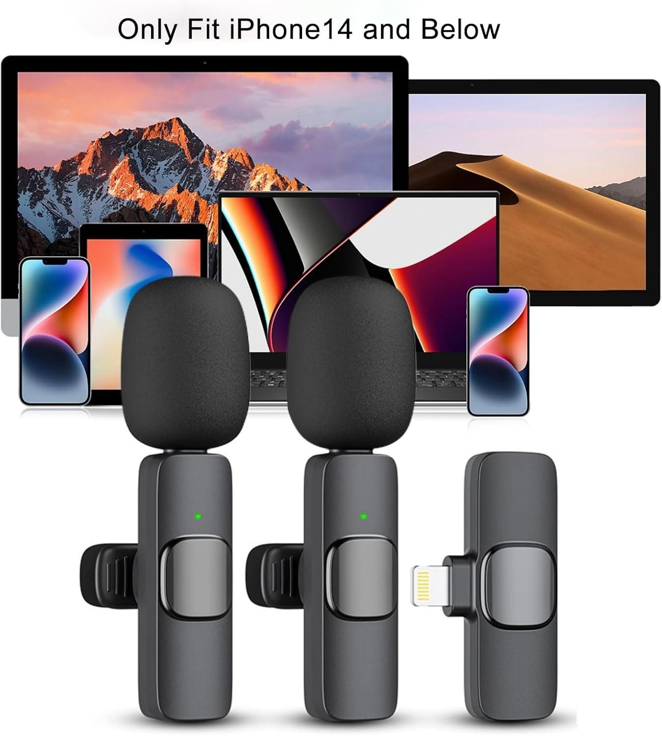 2 Pack Wireless Lavalier Microphones for iPhone 14 & Below with Noise Reduction