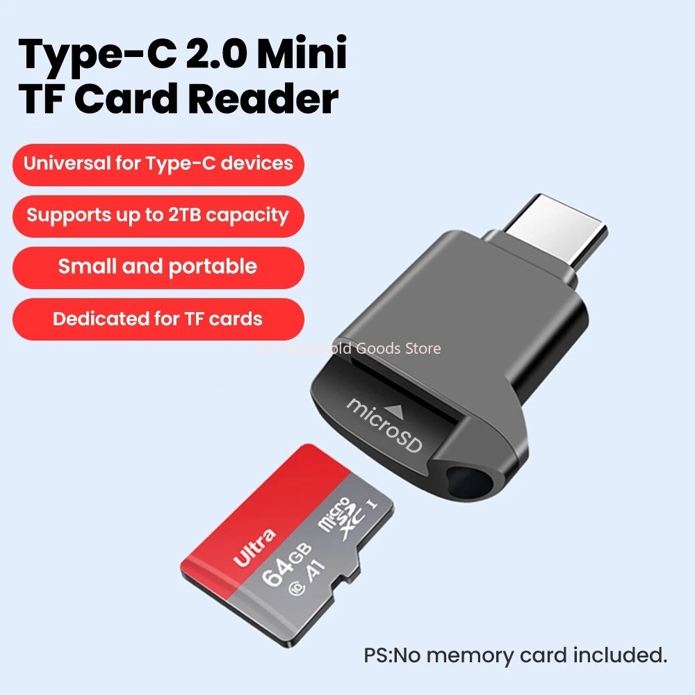 USB C TF Card Reader Type C 2.0 Micro SD Adapter OTG Memory Card Reader Black