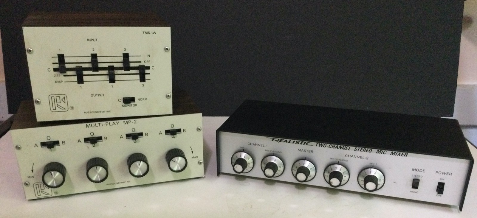 Lot of 3 -Vtg Russound Mp-2 Speaker Cont Sys. 1970's Plus Russound TMS-1W &Mixer