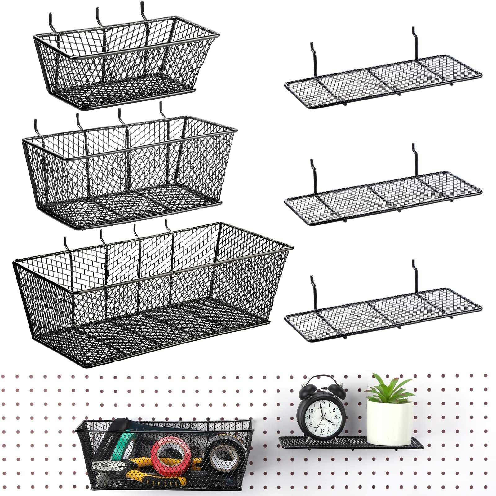 6 Pieces Pegboard Baskets Wall Mount Wire Peg Board Baskets 3 Sizes Pegboard ...