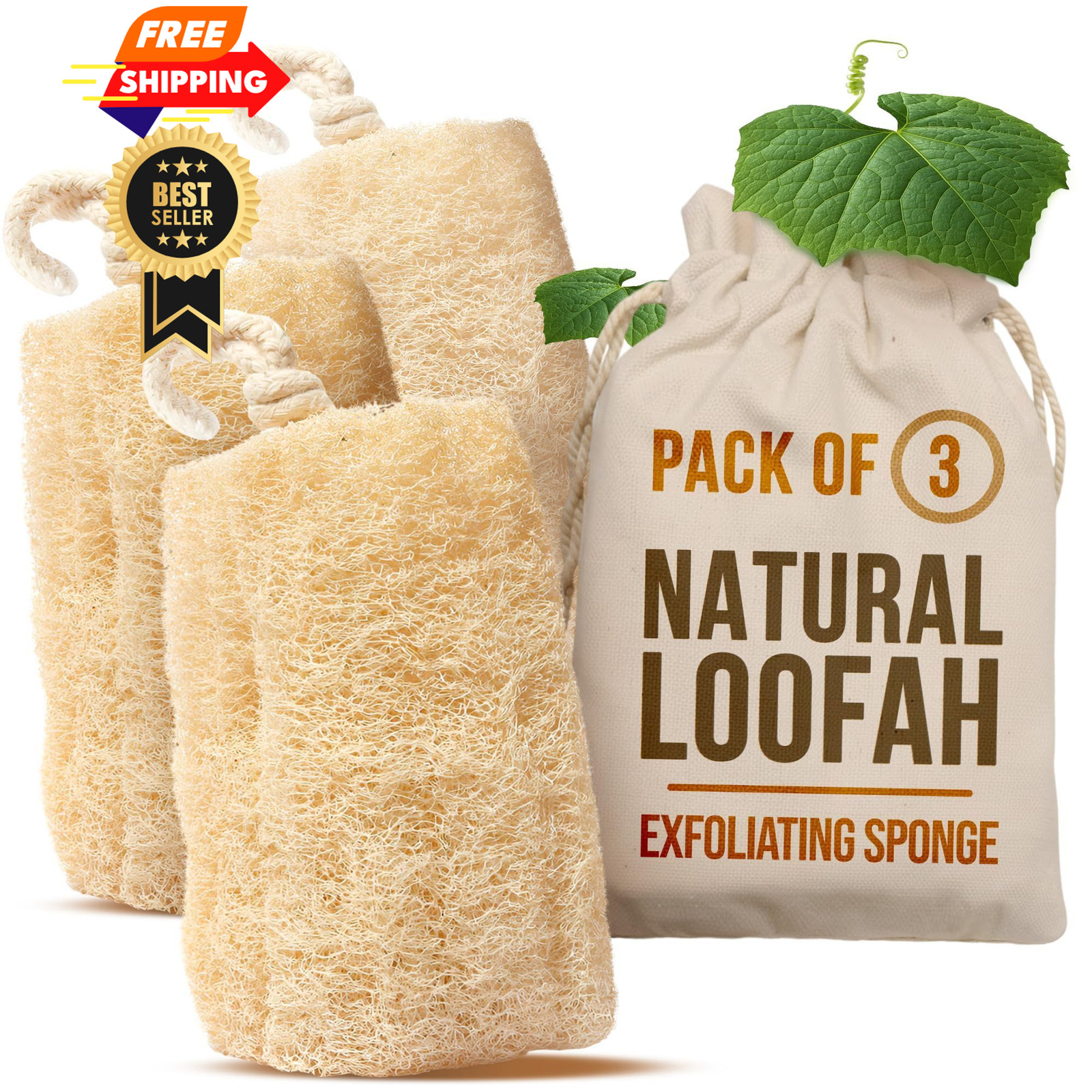 CraftsOfEgypt Luffa Body Scrubber – Plant-based 1 Count (Pack of 3), Tan