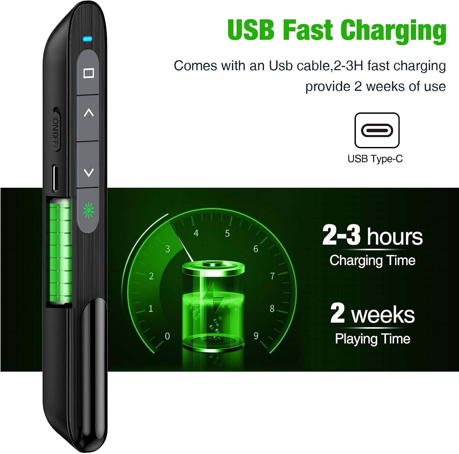 USB C Rechargeable Presentation Clicker with Green Light, Remote Clicker for Pre