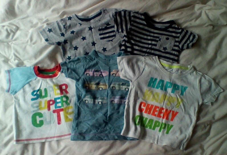 5 Five Baby T Shirts-  Size 6-9 Months - Stars Strips Cars Cute Cheeky Chappy