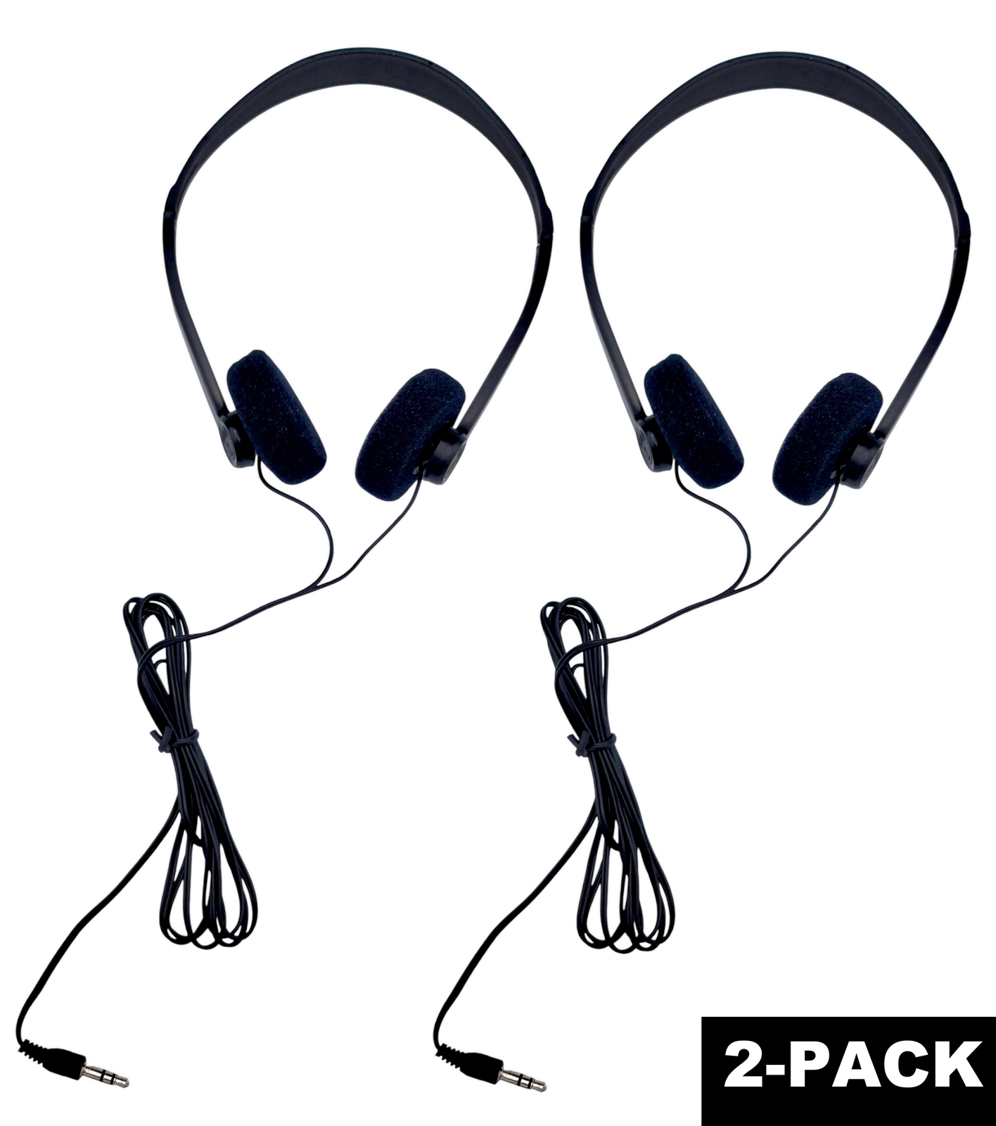 Stereo Black On-Ear Headphones Wired 2-Pack 3.5mm Audio Jack