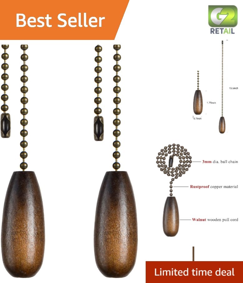 Stylish 12-Inch Ceiling Fan Pull Chain Set – Durable Bronze with Wood Accents