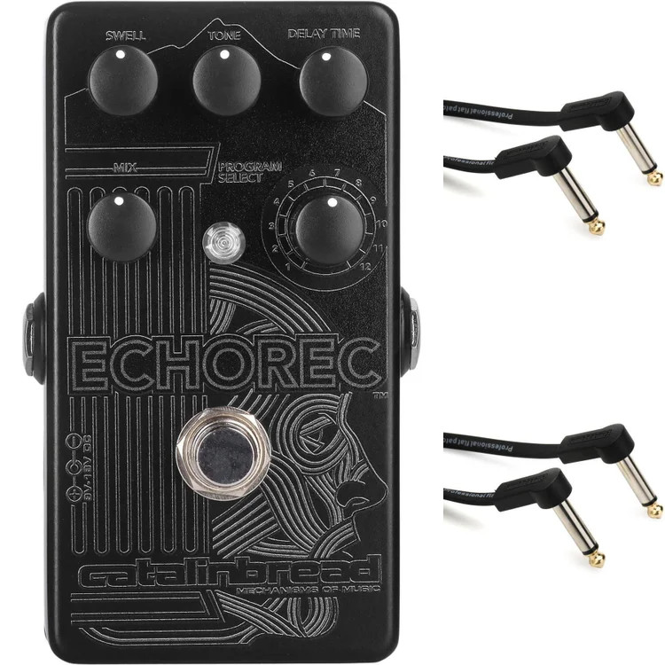 Catalinbread Echorec Binson-style Delay Pedal with Patch Cables - Blackout