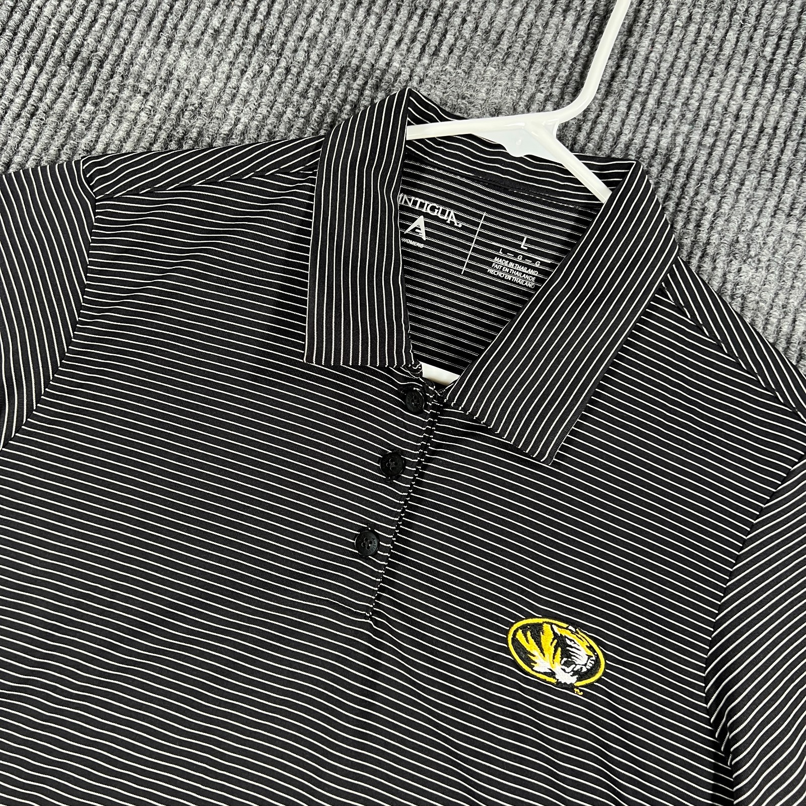 Missouri Tigers Mizzou Polo Shirt Womens Large Black Striped Short Sleeve NCAA