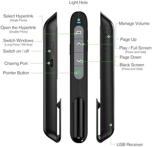 USB C Rechargeable Presentation Clicker with Green Light, Remote Clicker for Pre