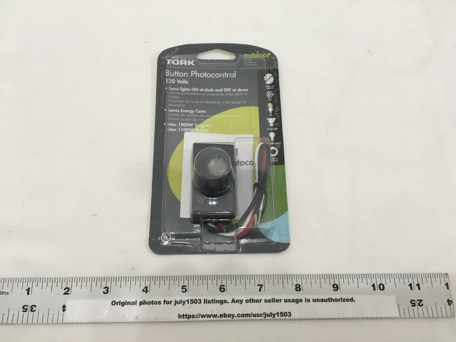 (1) NEW Tork Button Photocontrol Dusk to Dawn 120V Outdoor - RKP301