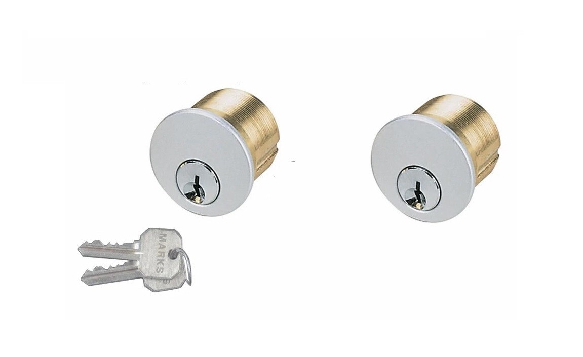 Brand New 1- Pare Marks Satin Chrome Mortise Lock Cylinder, 1" Marks 22AC