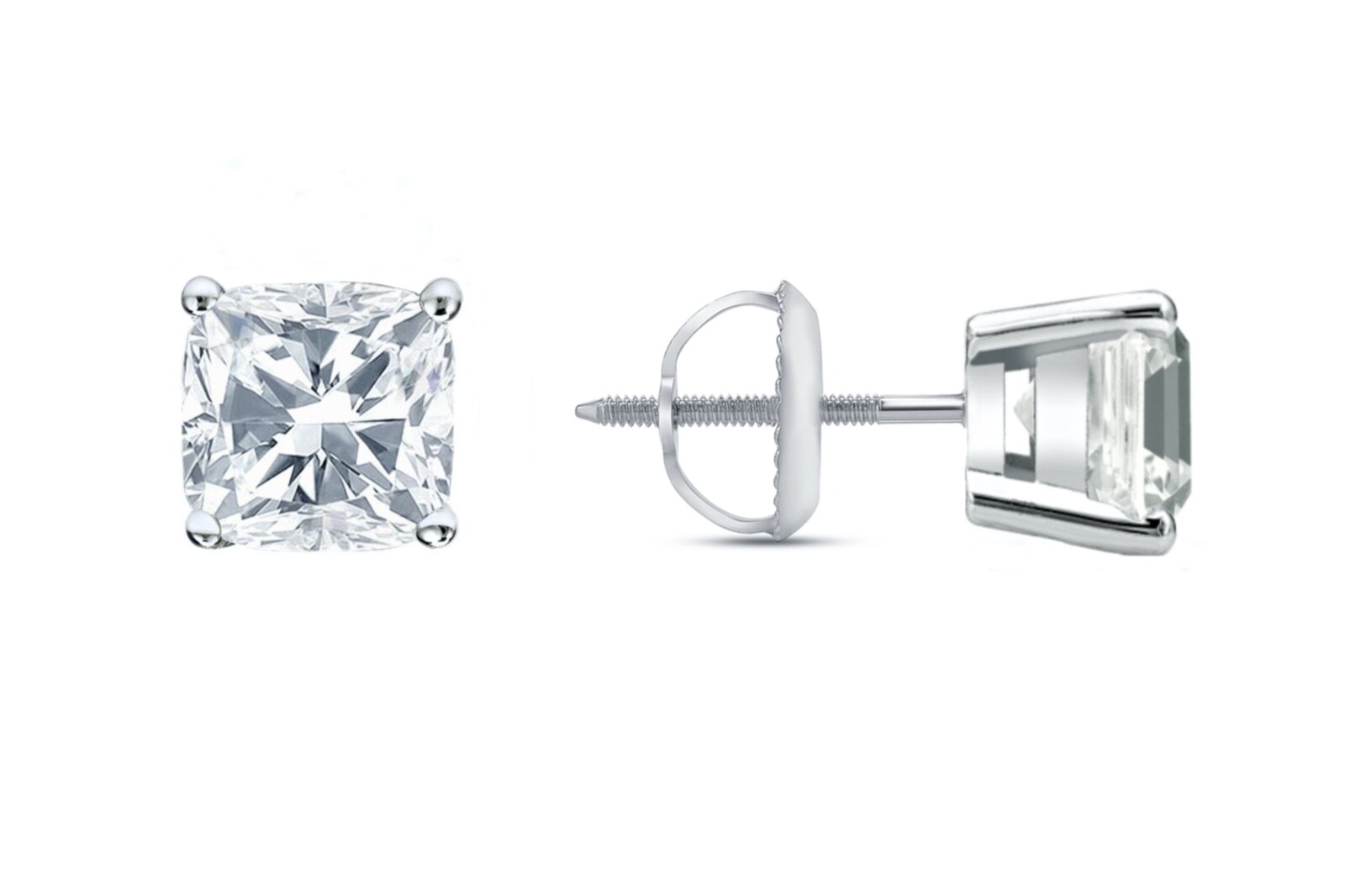 3 Ct Cushion Lab Created Grown Diamond Solid 950 Platinum Earrings Studs Screw