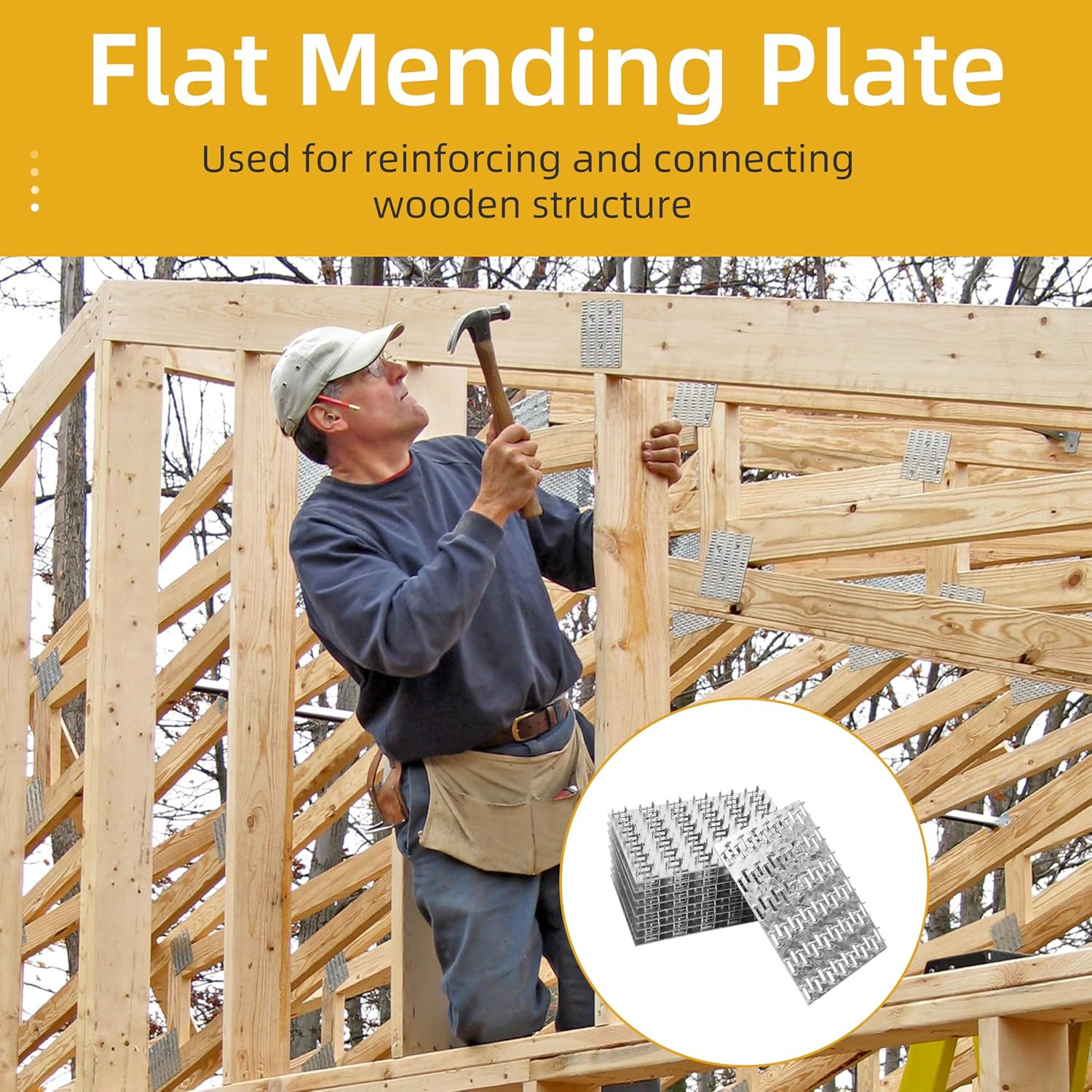 20-Pack 6"x4" Truss Mending Plate Nail Teeth Galvanized Steel Wood Connector 1mm