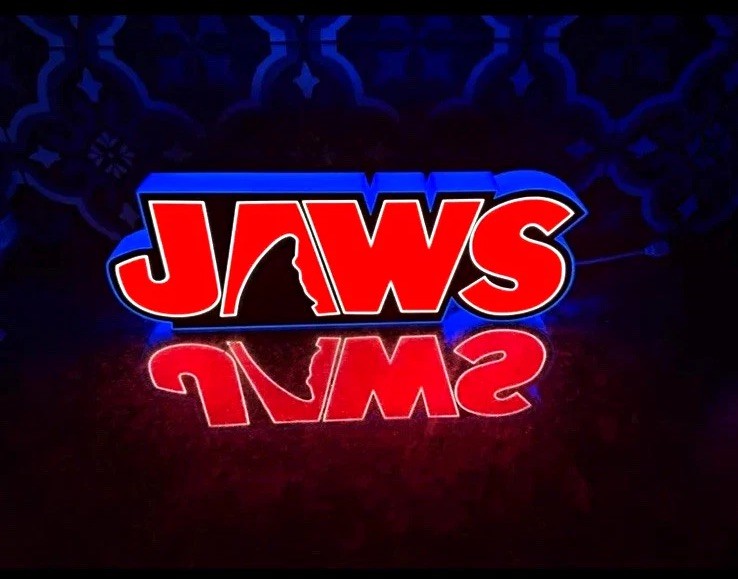JAWS LED Lighted Logo Extra Large Topper Pinball Sign Wall Light w/ USB Adapter