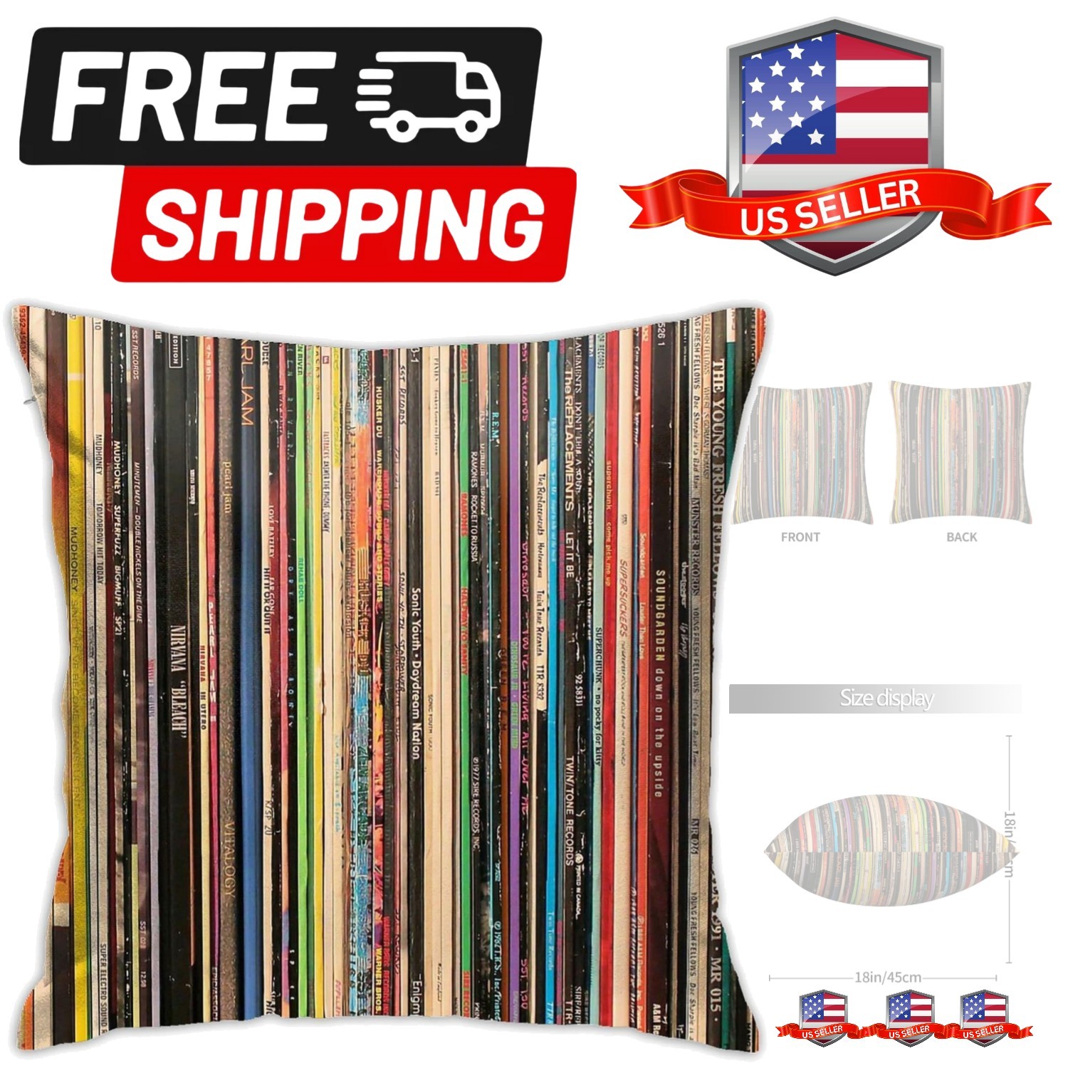 Classic Alternative Rock Records Square Pillow Case Throw Pillow Covers Decor...