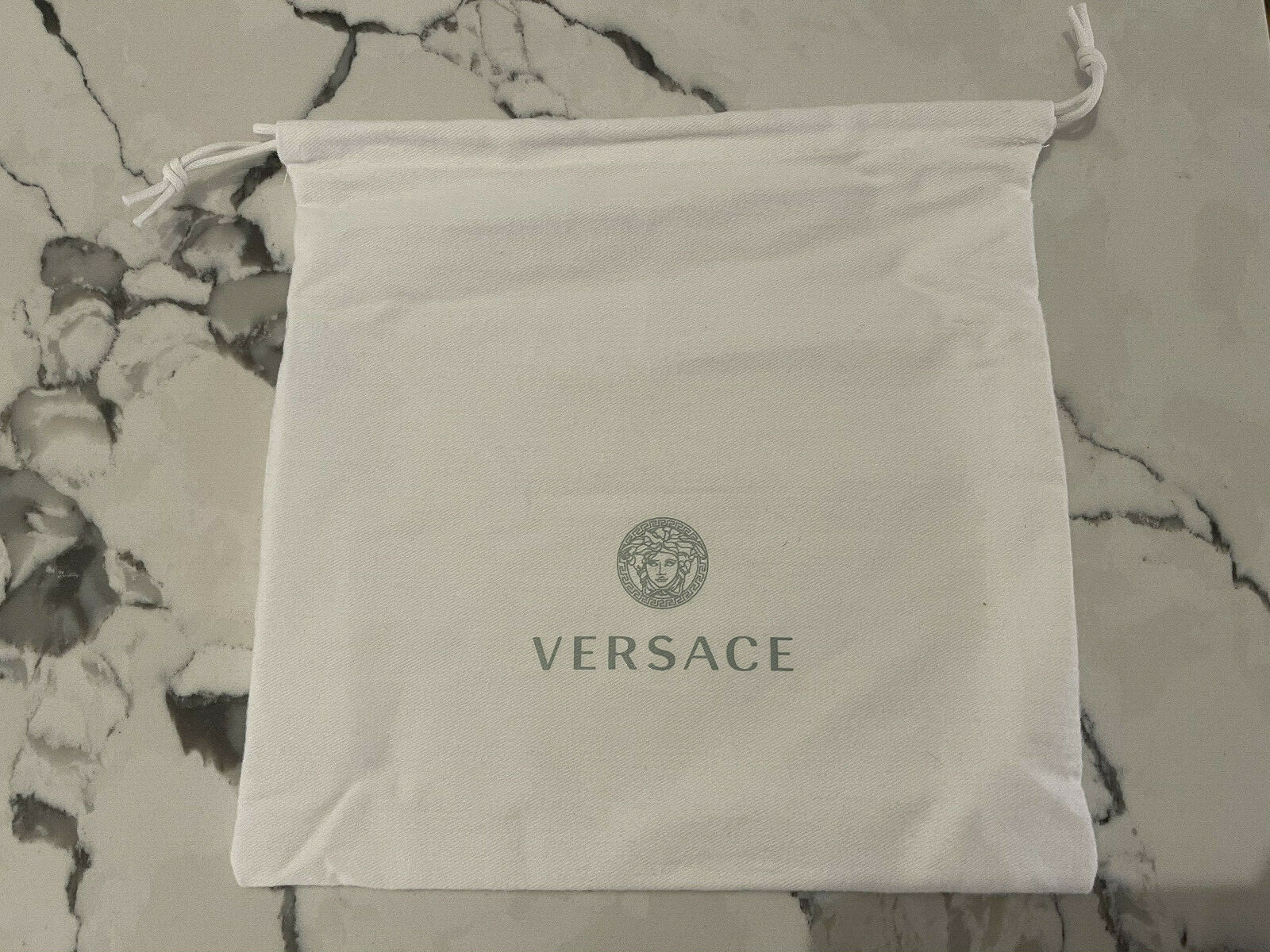 VERSACE White Drawstring Dust Bag Purse Handbag Shoes Belt Storage Cover 13"x14”