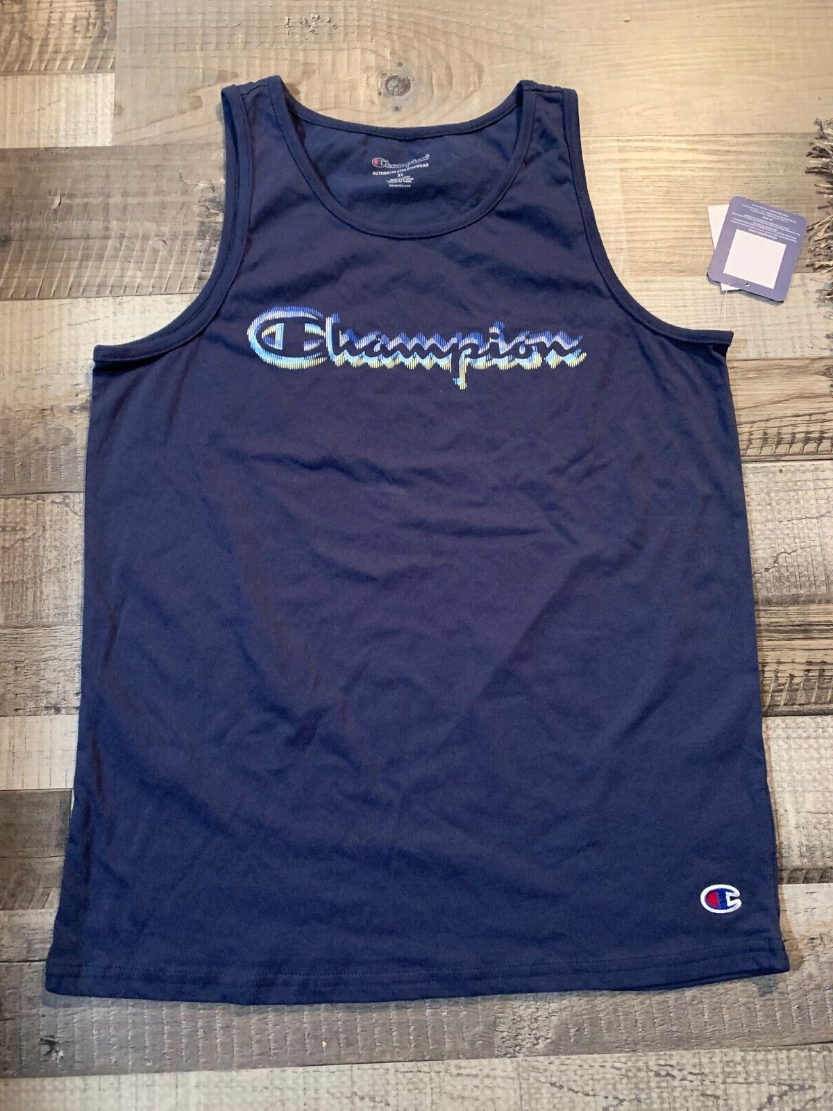 NEW Big Boys Champion® Aberration Script Tank Top, Navy Blue, Size LARGE