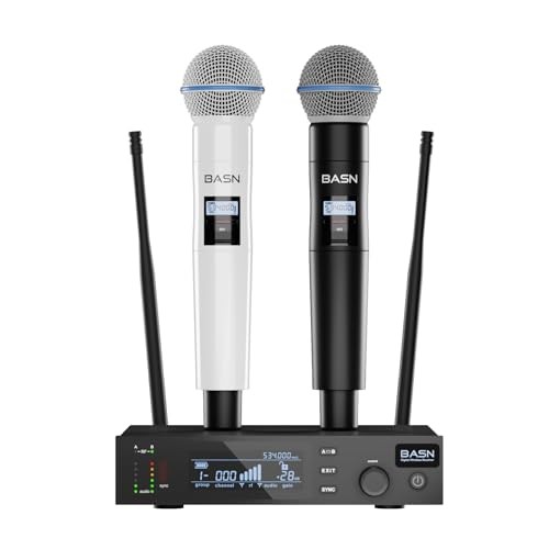BASN UHF Dual Channel Wireless Microphone System - Handheld Mics for White-Black