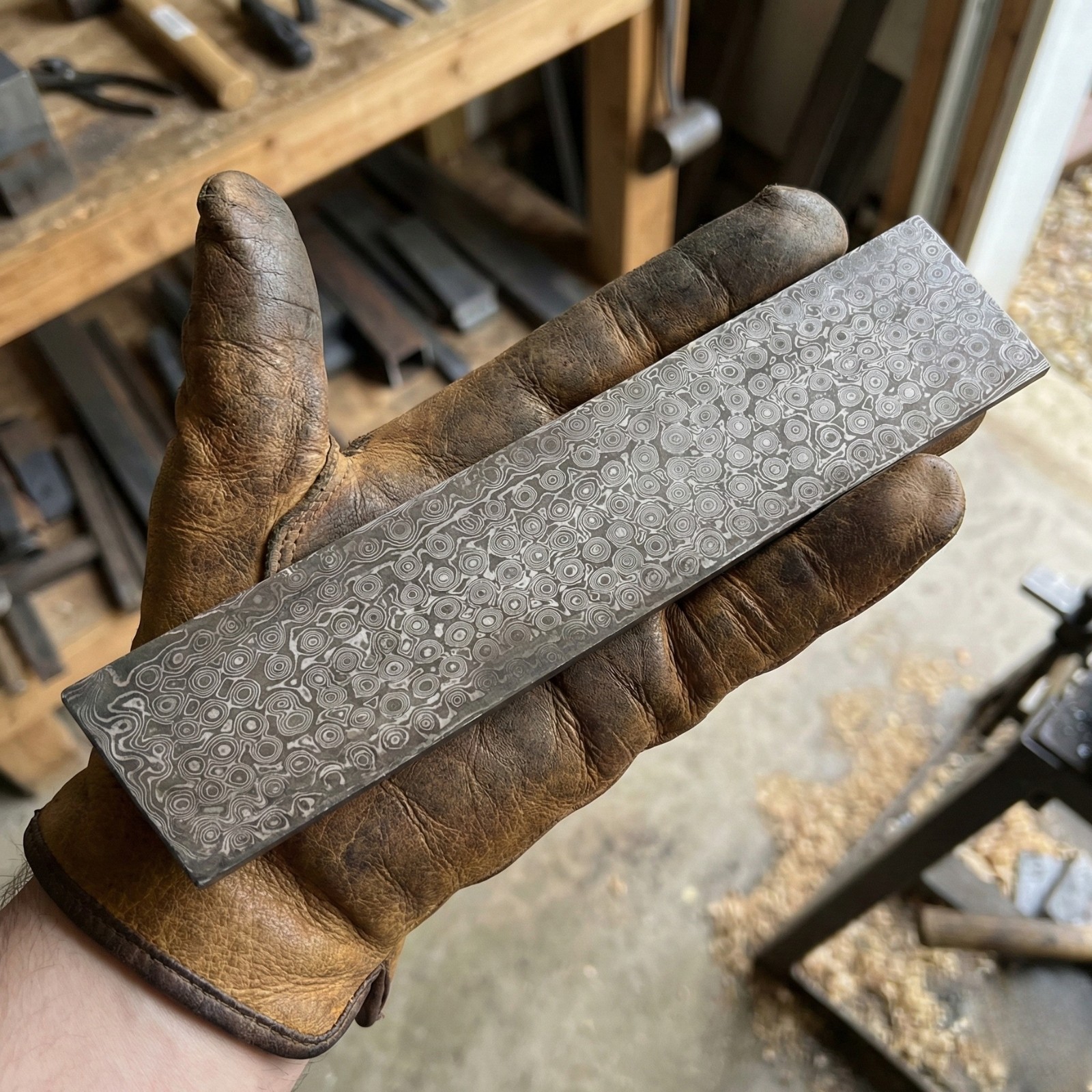 Damascus Steel Billet Bar 10x2" Rain Drop Pattern Blank for Knife Making Supply