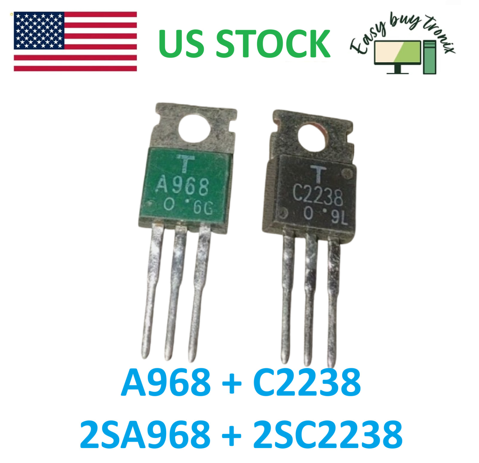 1PAIR New Original Transistor TOSHIBA 2SA968-Y/2SC2238-Y A968/C2238, Old Batch