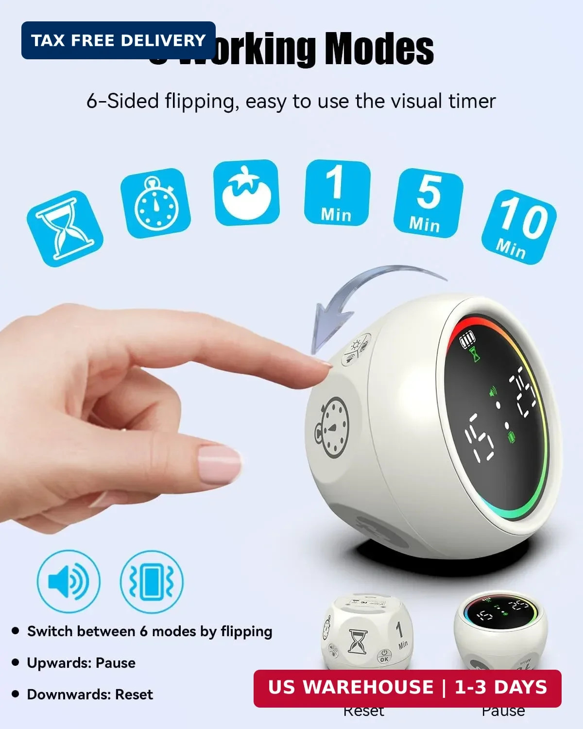 Pomodoro Timer Cube, Desk Timer for Productivity with 1, 5, 10 Min Preset Countd