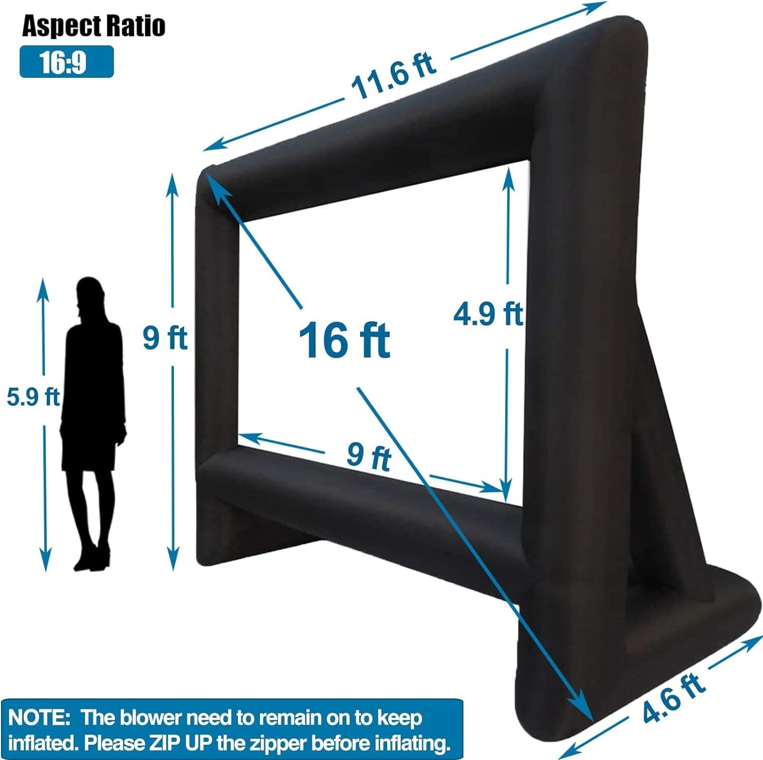 Outdoor Projector Screen - 16ft Inflatable Movie Screen - Front/Rear Projection