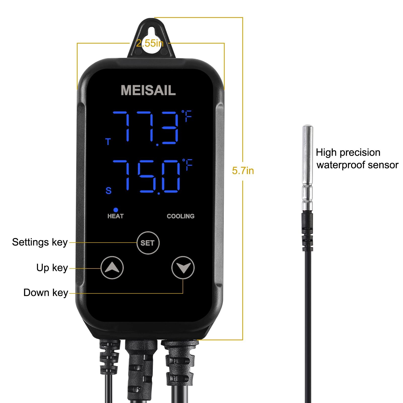 Digital Temperature Controller 2-Stage Outlet Thermostat Heating and Cooling ...